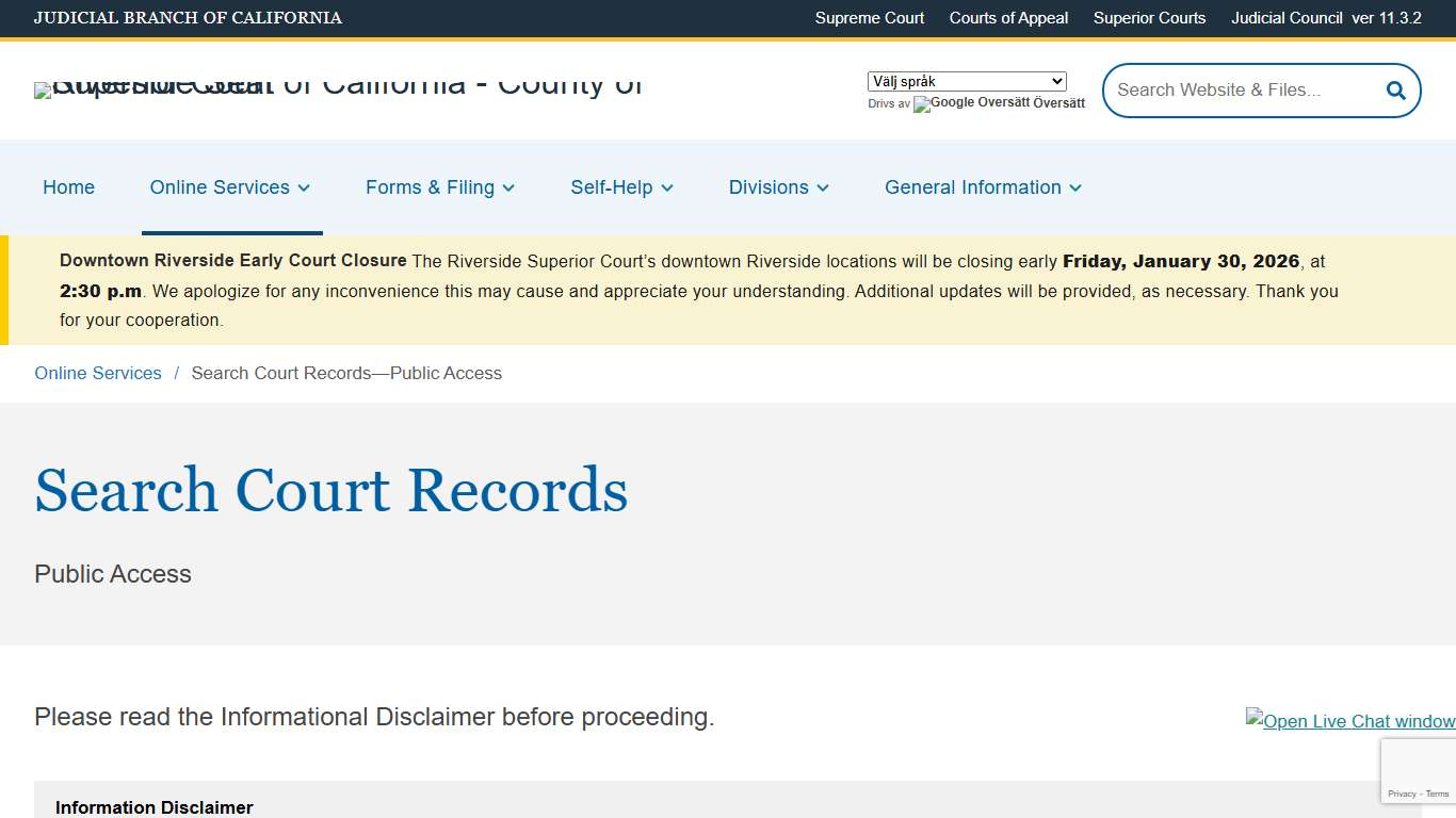 Search Court Records—Public Access Superior Court of California County of Riverside